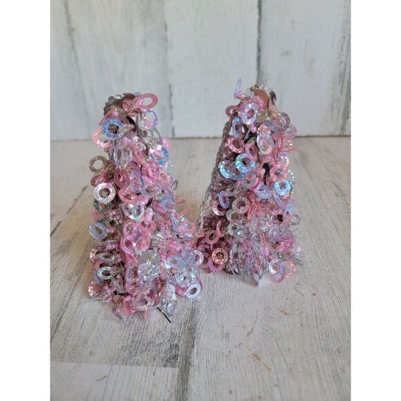 Pink sequin tree ornament set Xmas glitter cute unique - Picture 2 of 7